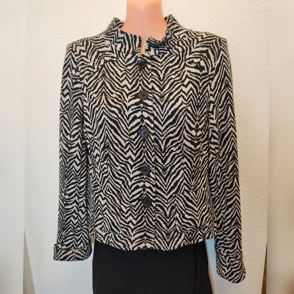 ECI NEW YORK Zebra-Stripe Blazer Jacket Black/White Animal Print